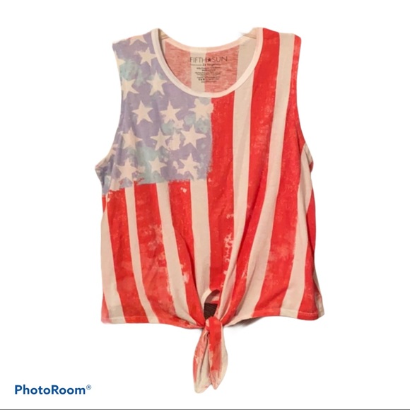 Fifth Sun Tops - Fifth Sun Red White Blue Tank Top Semi Cropped 2XL